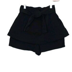 Maje Iloz Tiered Short Women 36 Black High Rise Pockets Belt Side Zip Goth Twill